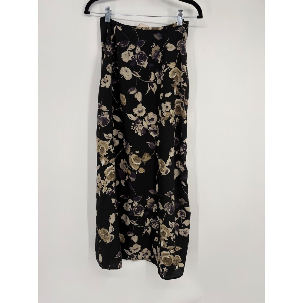 HANA Skirt Womens 7 Black Floral Maxi Vintage 90s Rose Print Grunge